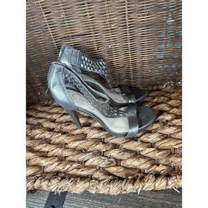 Jessica Simpson Women's Gray Ankle Strap Studded Open Toe Stiletto Heel Size 8.5